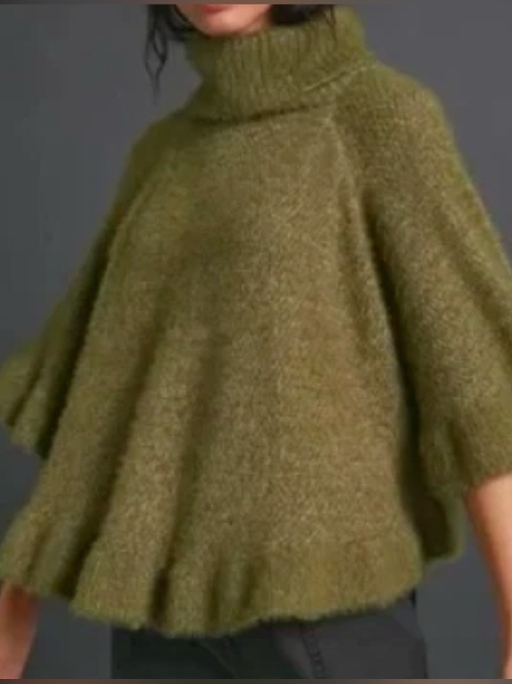 ANTHROPOLOGIE RUFFLED TURTLENECK PONCHO SWEATER, ONE SIZE.
